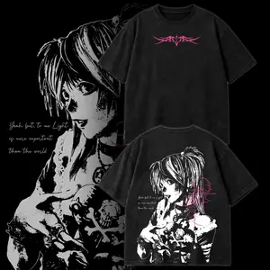 Death Note Anime Graphic Tee Misa Amane Gothic Anime Shirt Acid Washed Vintage Retro Anime Streetwear T Shirt Dark Manga Graphic Tee Oversized Washed Black Anime Fan Gift Emo Anime Aesthetic Shirt Cool Otaku Streetwear Tee for Men Women