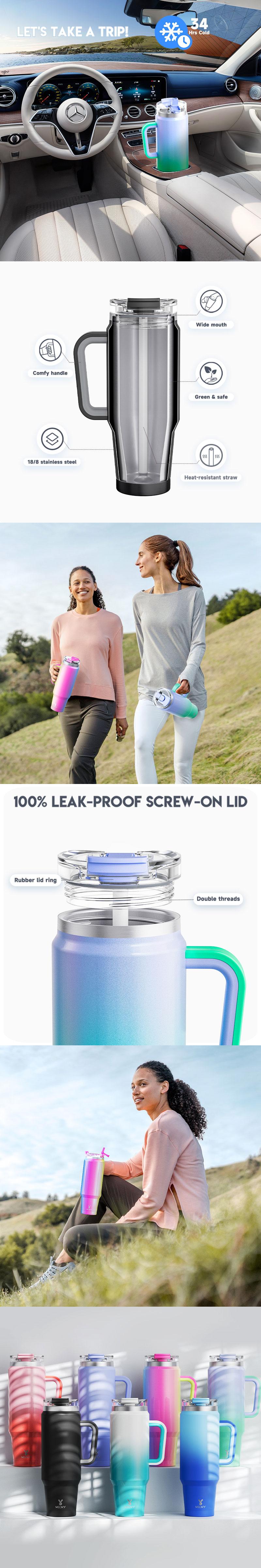 Meoky 32oz/40oz Double Mouth Car Mug with Handle, Reusable Vacuum Insulated Stainless Steel Coffee Mug, Keeps Cold for 24 Hours or Hot for 8 Hours