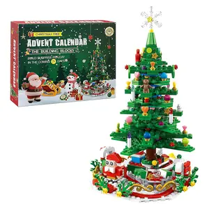 2025 Christmas Tree Building Set With LED Light Tabletop Christmas Building Block 24 Days Christmas Countdown Calendar for Boys Girls 3-6