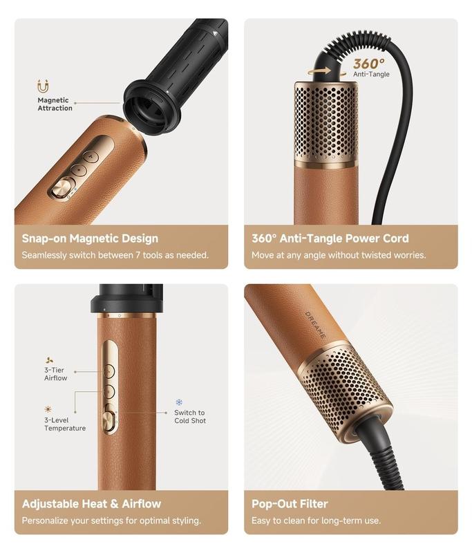 DREAME AirStyle Pro 7-in-1 Hair Styler with Fast Drying, Rated Voltage 110v-120v, 2 Curling Barrels, Volumizing Effect, Smoothing Brush, and Comfort for Enhanced Styling hair styling tools hair Straightener Curler Set Curly Iron lam ge multi curl