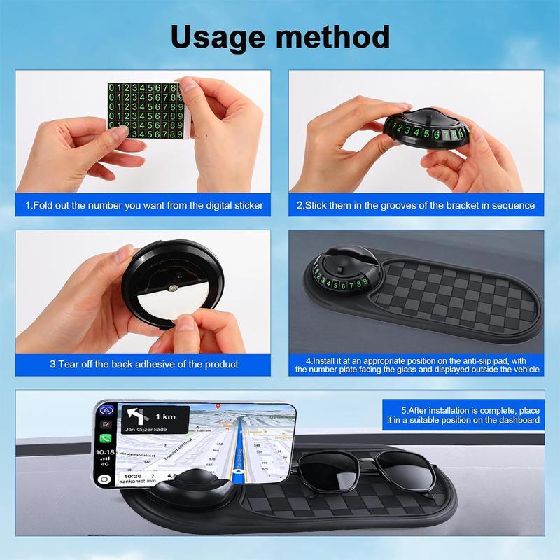 [Holiday Haul]  Multifunction Car Anti-Slip Mat, 2025 Multifunctional Car Dashboard Mobile Phone Holder, Auto Universal Rotatable Anti Skid Car Dashboard Pad with Temporary Parking Number
