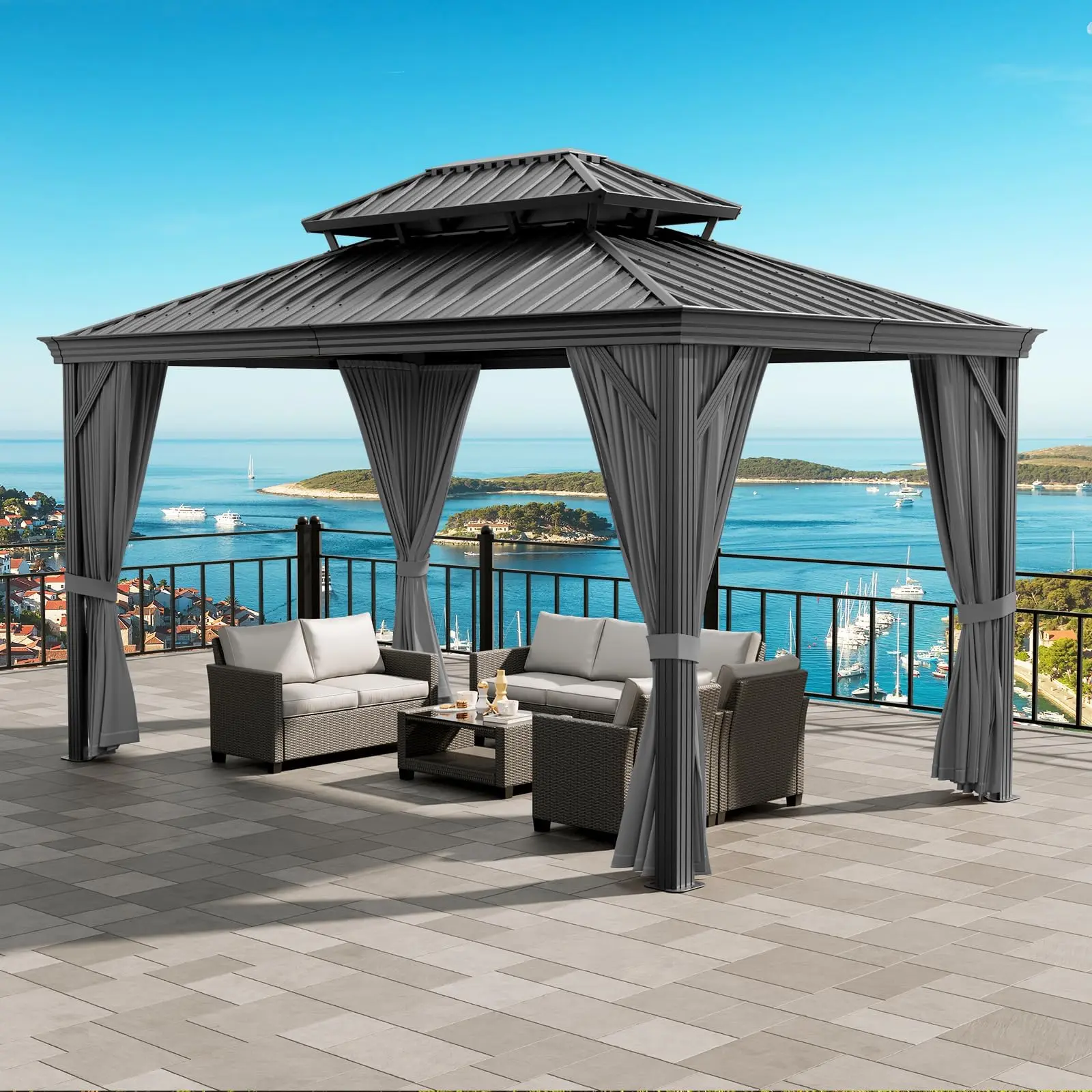 Garvee 12'x16' Hardtop Gazebo, Heavy Duty Aluminum Permanent Hardtop Gazebo Outdoor Pavilion with Curtains and Netting for Garden,home decor,camping essentials