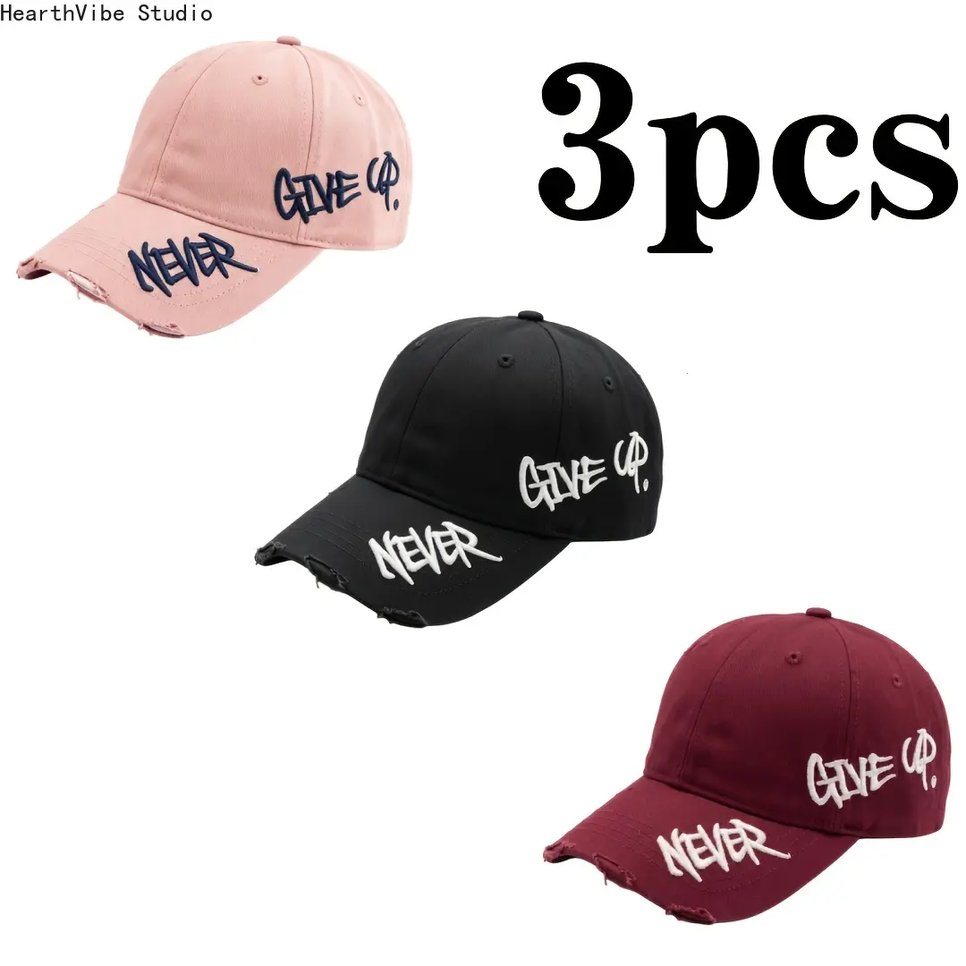 3-Piece Men's Casual Embroidered Baseball Cap, Distressed US-Inspired Dad Hat with Curved Visor for Streetwear & Camping, Casual Hat, Embroidered Cap, Mens Hats, Sports-Inspired Sports & Outdoor Hats