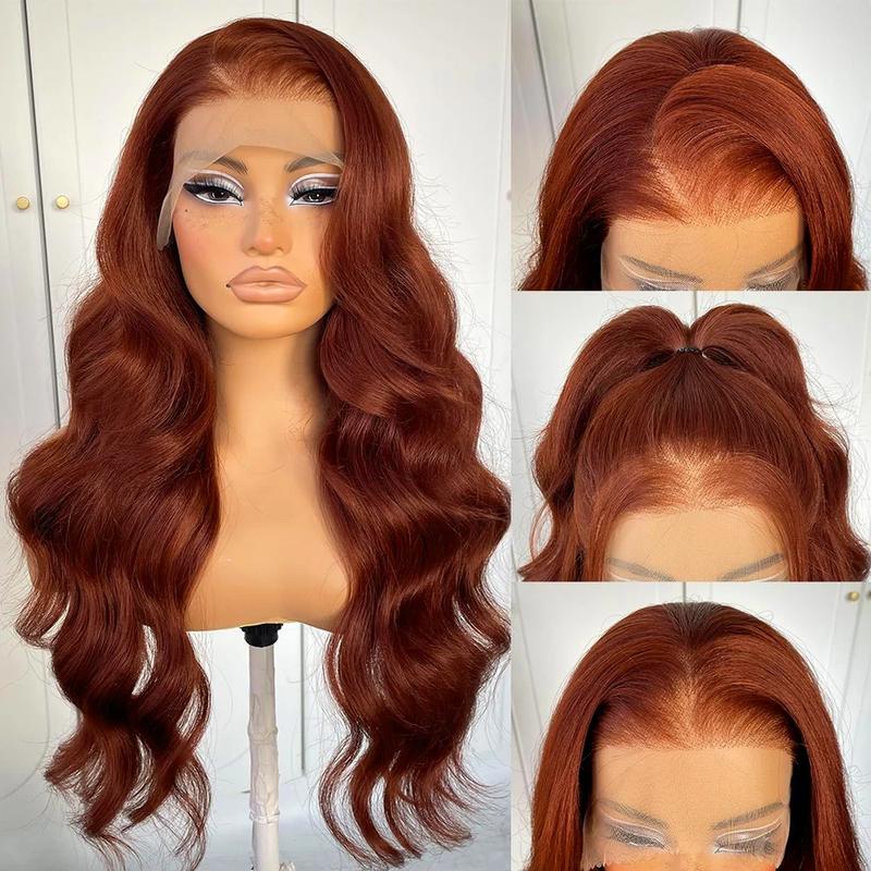 [Bling Hair ]  Reddish Brown 13x6 Lace Front Wigs 33# 4#Human Hair Pre Plucked 180% Density 13x4 Body Wave Auburn Colored Human Hair Lace Frontal Wig