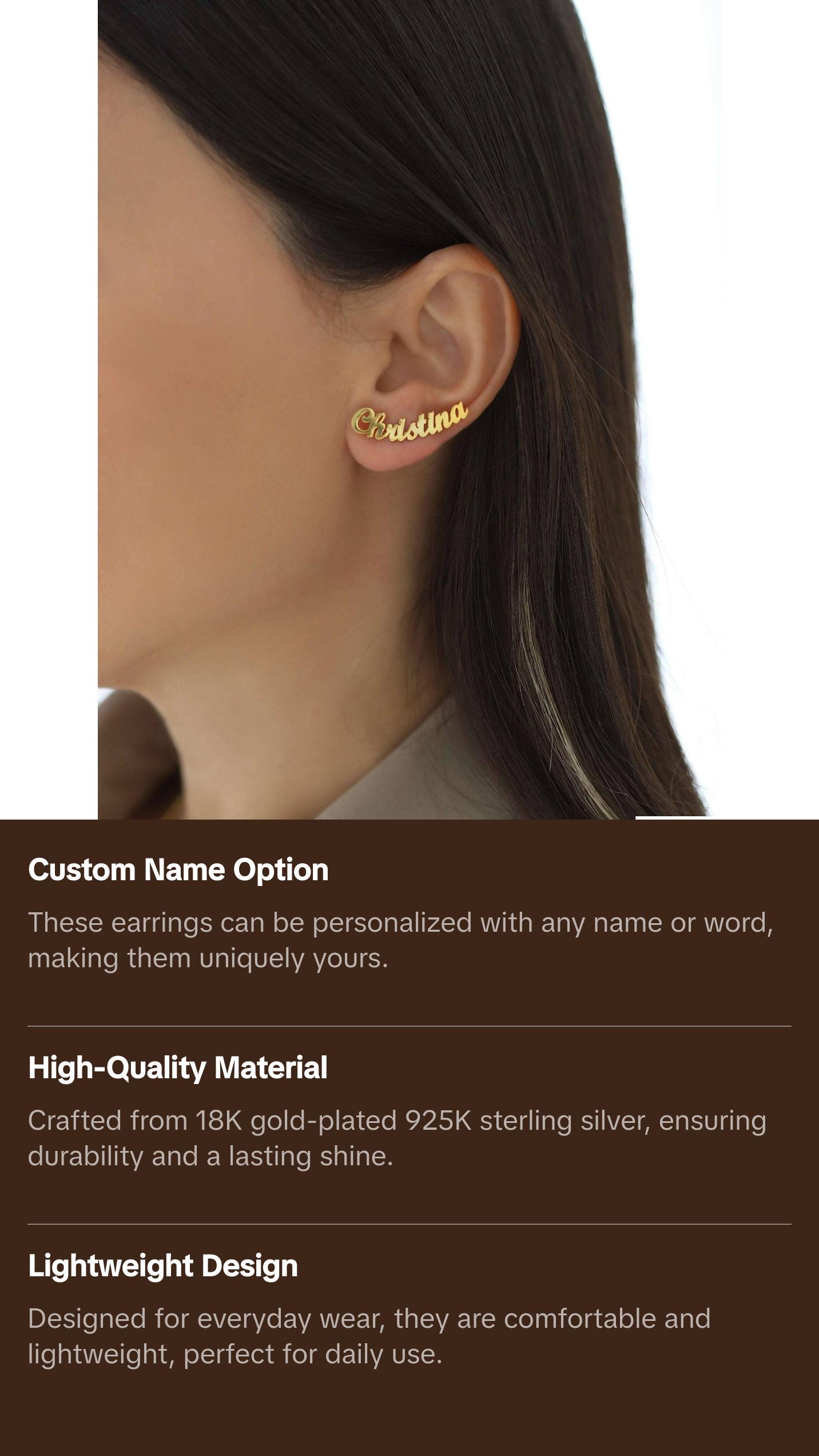 Custom Name Stud Earrings - 18K Gold-Plated Sterling Silver Personalized Earrings Custom Name Stud Earrings - 18K Gold-Plated Sterling Silver Personalized Earrings