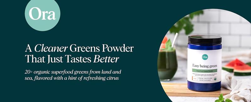 Ora Organic Greens Powder - Vegan, Gluten-Free, Organic Super Greens Drink for Energy and Detox | Antioxidants & Adaptogenic Herbs | 20+ Superfood Greens Blend - Citrus Flavor, 30 Servings