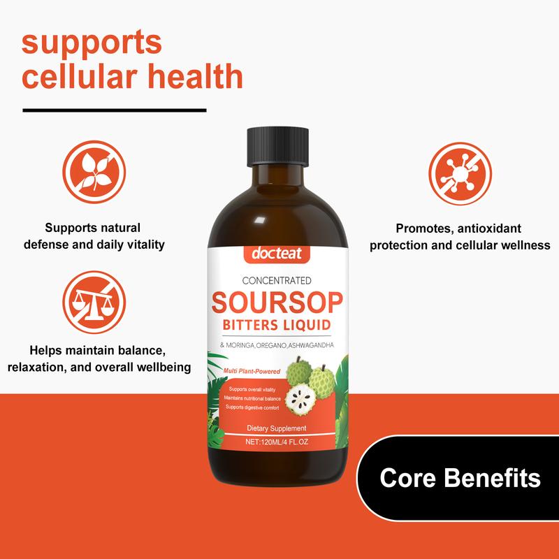 Soursop Bitters Liquid for Gut Cleanse, Detox, Digestive Health & Immune Support – Natural Formula with Moringa, Oregano, Ashwagandha & Soursop Leaves