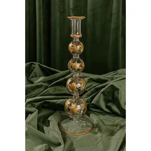 Falling Snowflakes 13 inches Gold Etched Candlestick Holder