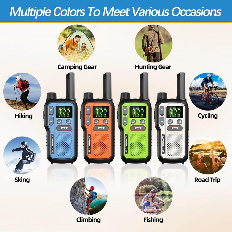 4PCS BAOFENG USB Rechargeable Long Range Mini Walkie Talkie NOAA UHF Type-C Charging Rechargeable Lightweight 22 FRS Upgrade 888s with Earphone Handheld Two Way Radio for Kids Adults Family Outdoor Sports Hunting Hiking Camping