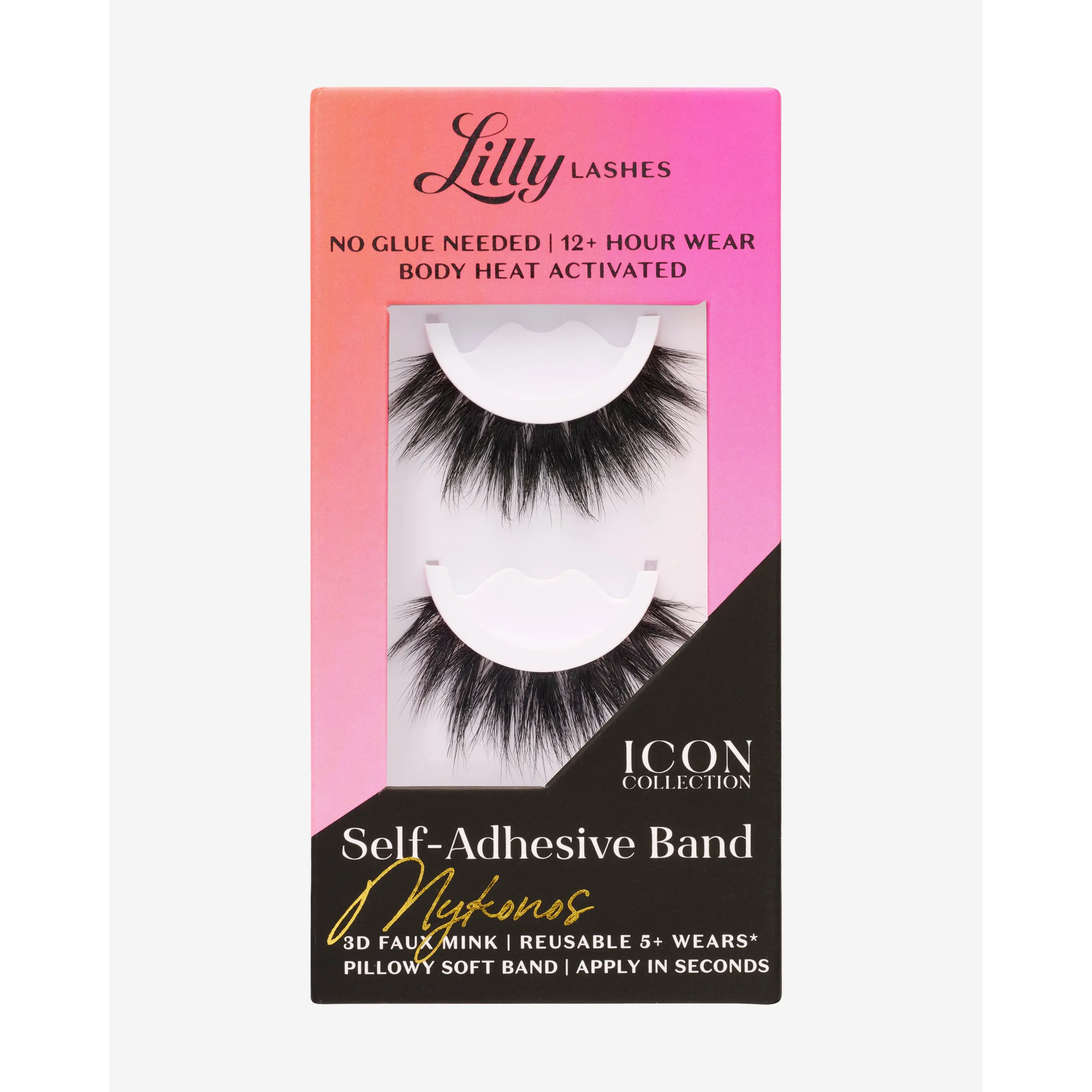 Self-Adhesive Eyelashes Mykonos | Lilly Lashes 3D Faux Mink | No Glue Needed, Body Heat Activated