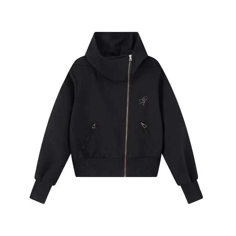 F426 Official Store Cropped Hoodie with Diagonal Zipper Front