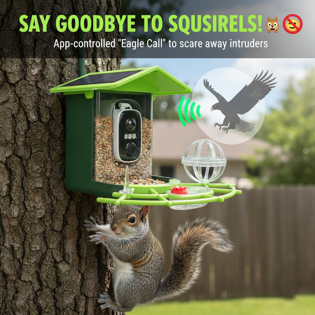 Comhoma Bird Feeder with Camera Solar Powered, AI Identify & Auto Capture with 32GB Card, 2K HD Live Video Smart Bird Feeder Camera Instant Notifications in Backyard, Gift for Bird Lovers