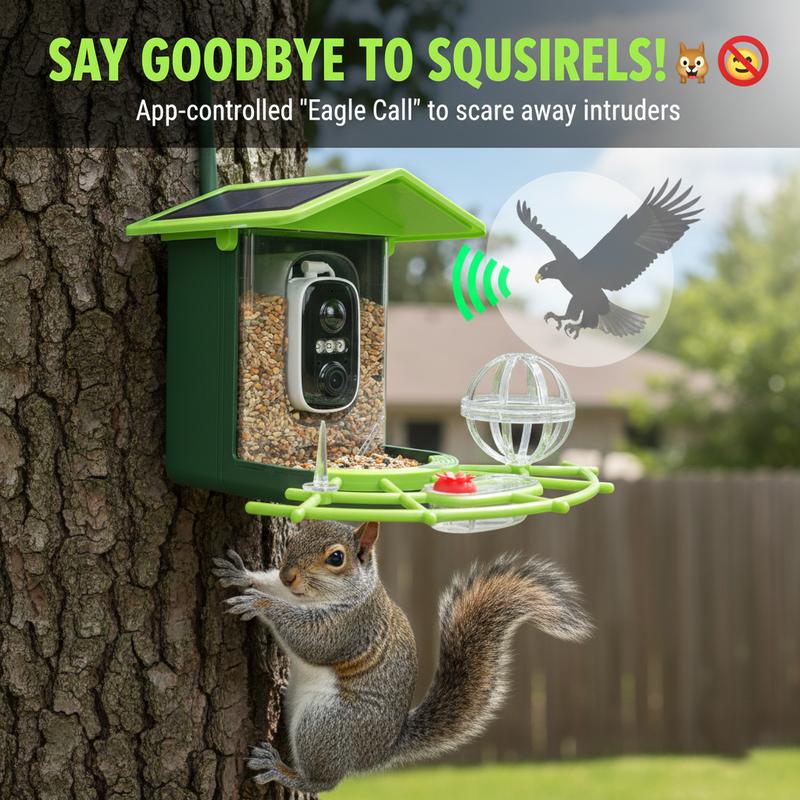 Comhoma Bird Feeder with Camera Solar Powered, AI Identify & Auto Capture with 32GB Card, 2K HD Live Video Smart Bird Feeder Camera Instant Notifications in Backyard, Gift for Bird Lovers