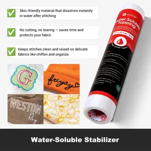 Wash-Away Water Soluble Embroidery Topping Film Roll｜12 in × 25 Yards｜35μm Transparent Stabilizer