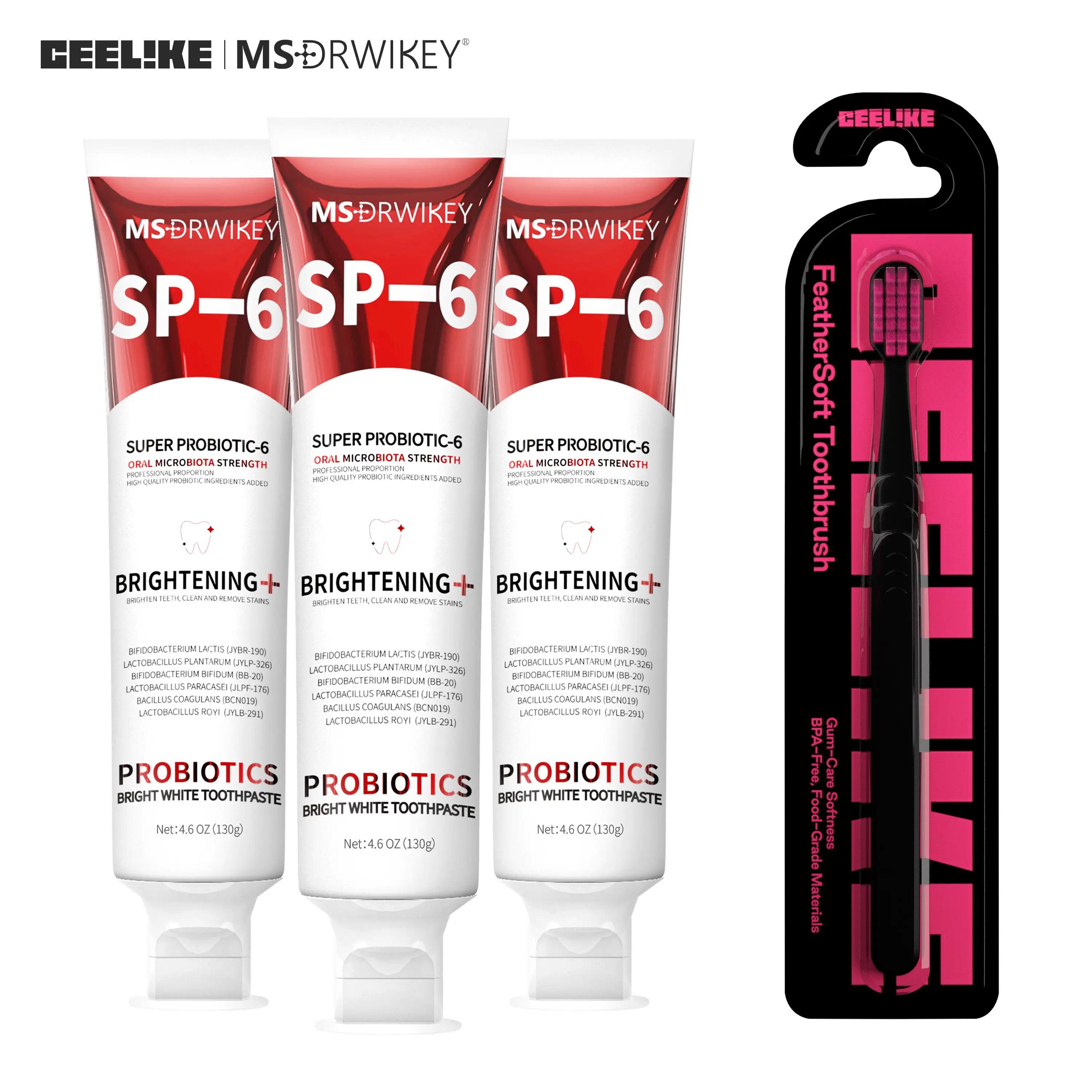 【live only】MS-DRWIKEY | CEELIKE Oral Care 4-Piece Set – 3× SP-6 Probiotic Toothpaste + 1 Toothbrush | Deep Clean & Complete Oral Care