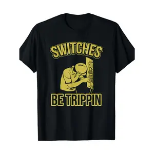 Funny Electrician Gift - Switches Be Trippin Master Electrician Fuse Box Graphic Tee - Black Shirt with Bold Yellow "SWITCHES BE TRIPPIN" - Heavyweight 220gsm Cotton Crew Neck T-Shirt - Soft Breathable Casual Shirt for Electricians, DIY Projects & Casual