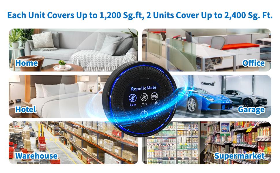 RepelloMate Ultrasonic Pest Repeller Plug-In - 3 Adjustable Modes for Mice Rats Spiders Ants Roaches Mosquitoes Bugs - Chemical-Free Eco-Friendly Device for Indoor Use