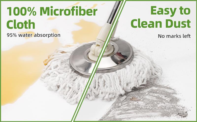 Spin Mop Bucket with Wringer Set Operable 360° Rotating Mop Bucket Set with 3 Microfiber Replacement Heads Stainless Steel 49 Inch Adjustable Handle Household Cleaning Tools Black Plastic