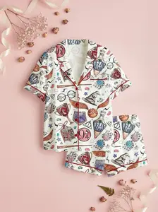 Women HP Wizard School Wizard Academy Magic School Short Sleeve Satin Pajama Set
