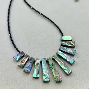 Amazing Luster Abalone Mother of Pearl Smile necklace vintage style s925 clasp black spinel