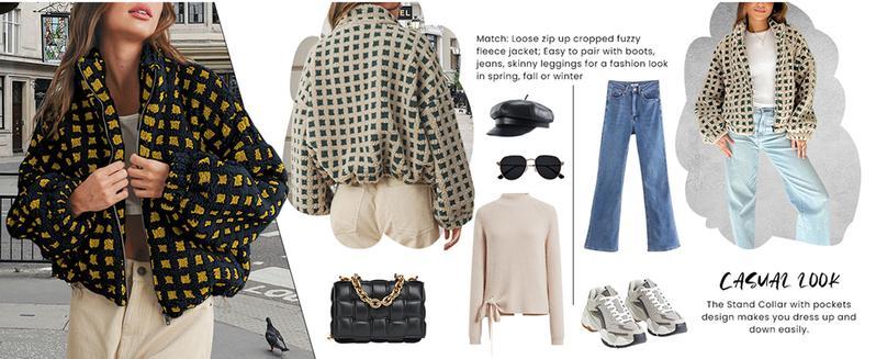 Naeduo Women's Sherpa Fleece Jacket - Casual Thick Polar Fleece Coat with Zipper & Elastic Cuffs - Vibrant Color Block Design - Perfect for Fall & Winter Wear Naeduo Women's Sherpa Fleece Jacket - Casual Thick Polar Fleece Coat with Zipper & Elastic Cuffs - Vibrant Color Block Design - Perfect for Fall & Winter Wear