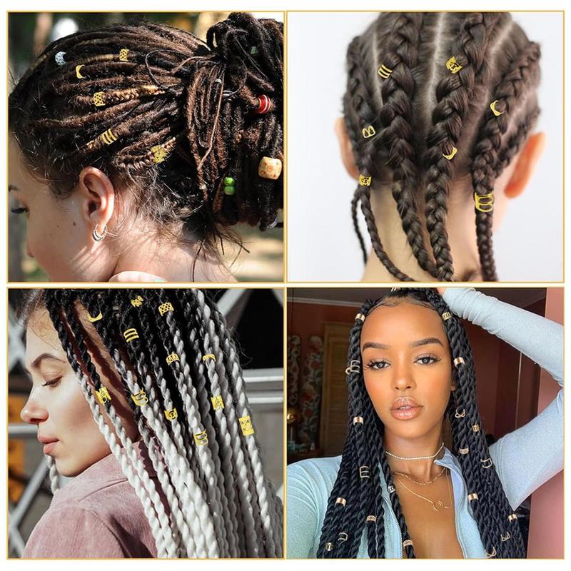 CHRISTMAS GIFT 60PCS Gold Hair Jewelry for Braids & Dreadlocks – Adjustable Hair Cuffs, Braid Rings & Loc Charms for Women’s Hair Accessories & Styling