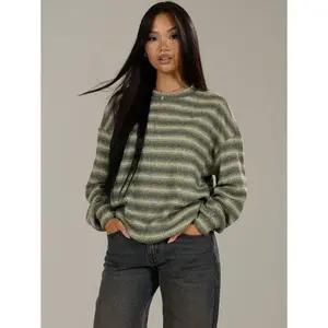 Oversized Crew Neck Striped Jumper Spring Casual Y2k 90's Stripe Oversized Airport Fall Autumn Winter Everyday Christmas Work