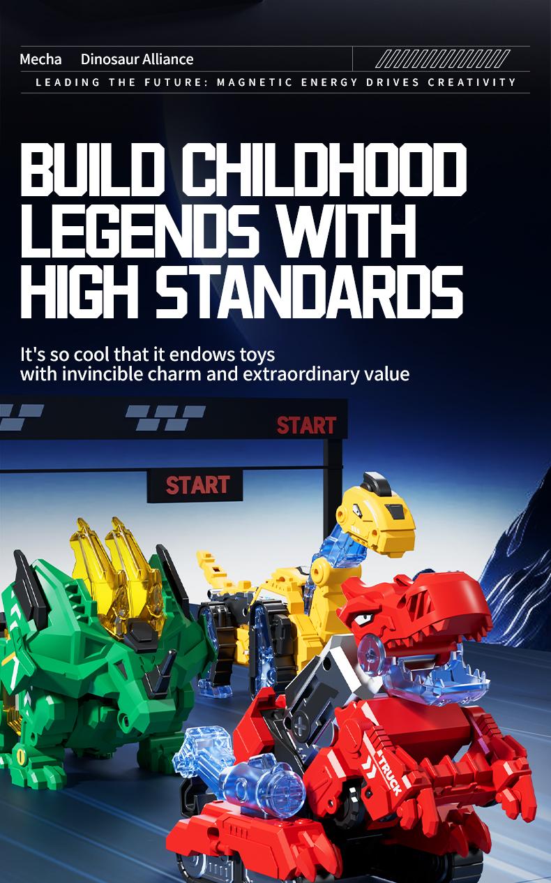 【The best Valentines gift】Exchange Gift Cool STEM Toy Perfect Gift for Toddlers 6-in-1 Magnetic Dinosaur Transformer Car | Auto Collision to Dragon & Unicorn! Build-Your-Own Design for Fun