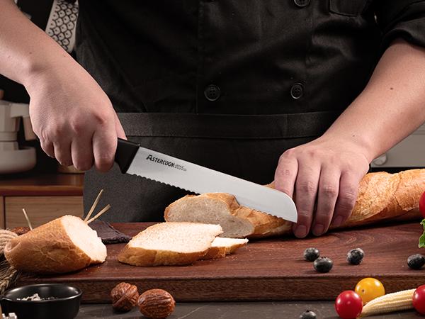 Astercook 14 piece kitchen knife set, dishwasher safe, high carbon stainless steel knives, kitchen utensils black knives butter knives Block Cutting