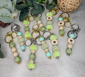 Blooming Keychains (Green)- Fun Flowers with Beads & Gems
