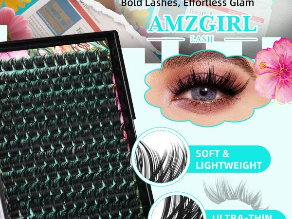 AMZGIRL LASH Tulip 168Pcs  Waterproof DIY Individual Lashes Clusters Kit with Long-lasting Lash Bond Seal | Tweezers | Remover |  D curl 10-18mm |Beginners Friendly | Fluffy | Must-have Cosmetic | Lightweight | Makeup Eyelash Glue Extension Eyelash Falsie