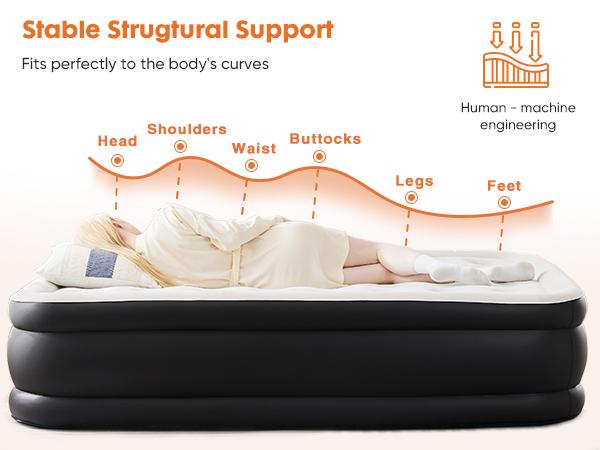 Air Mattress - 22" Inflatable Blow Up Mattress Airbed with Built-in High Capacity Pump, Adjustable, Non-Slip Bottom,Portable for Home or Camping