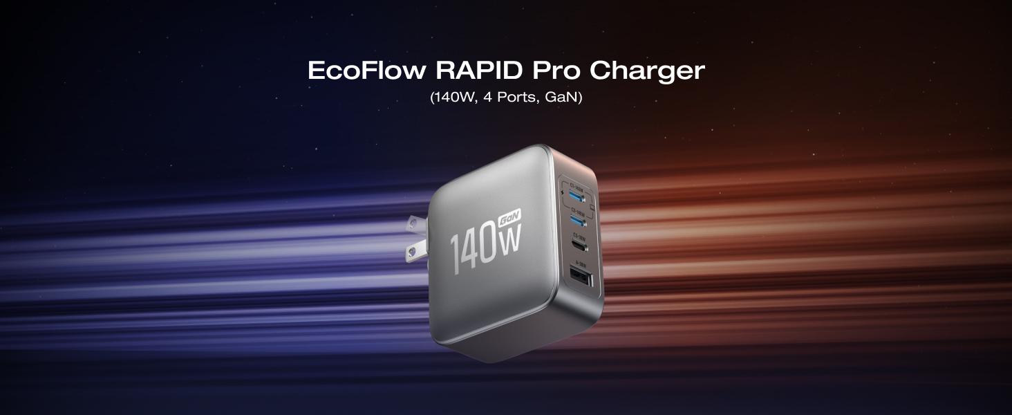 EF EcoFlow Rapid Pro Charger (140W, 4 Ports), 140W (Max) USB-C, 4-in-1 Multi-Device Charger