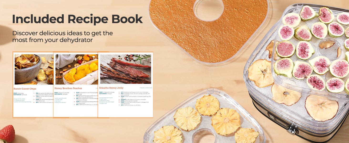 OSTBA 8-Tray Food Dehydrator, 72H Timer & Temp Control up to 158℉, Includes 8 Mesh Sheets, 1 Fruit Roll Tray, 1 Tongs, Recipe Book for Jerky, Fruit, Meat, Vegetables, Herbs, BPA-Free