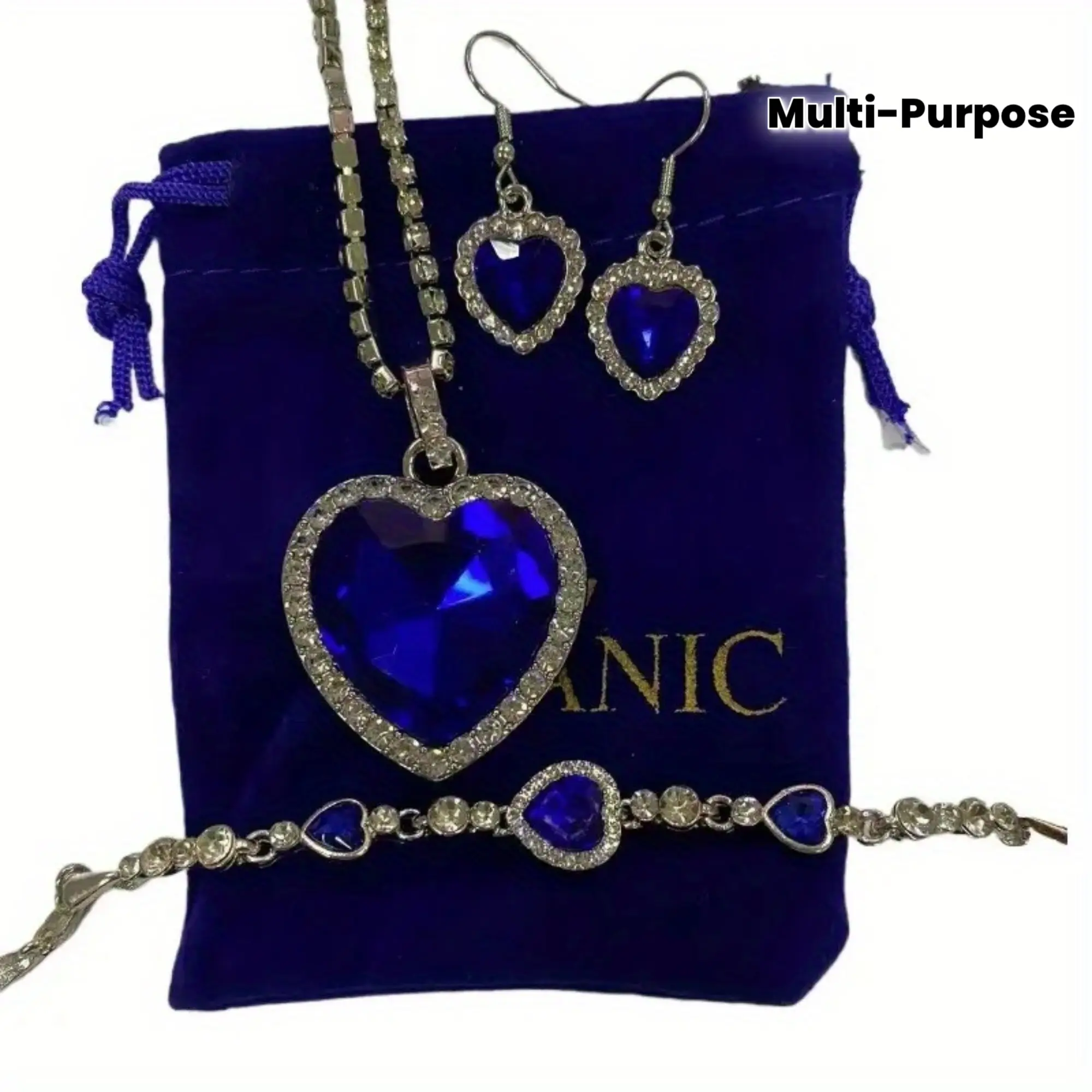 Titanic Ocean Heart Pendant Jewelry Set - Retro Unisex Zinc Alloy Glass Tiles Set with Gradient Beads, Rosary Jade, Necklace, Bracelet, Earrings - Tarnish-Proof Elegant Accessory for Daily & Party Wear, Christmas Season