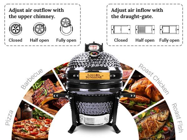 London Sunshine Ceramic BBQ Charcoal Kamado Grill 13 inch Portable Tabletop BBQ Grill Light Gray