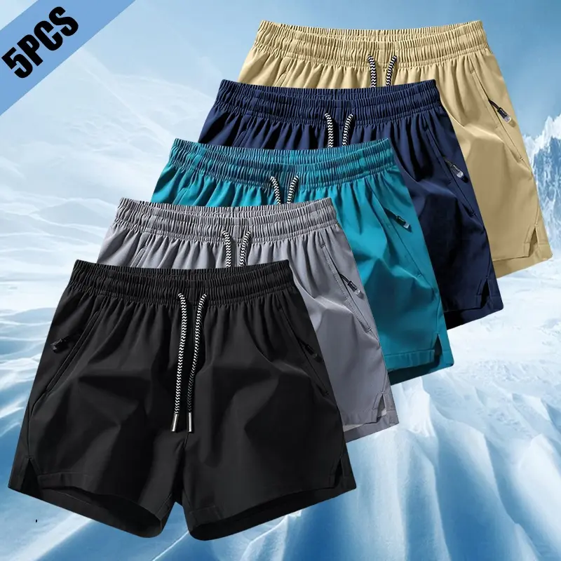 Men’s casual shorts 5-pack, regular fit, practical pockets, drawstring design, and durable fabric—ideal for summer outdoor leisure and an outdoor style. Simple and versatile, a men’s wardrobe essential for summer. athletic wear gym short