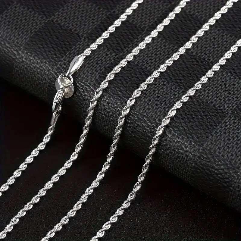 (Buy One Get One Free)2PCS 925 Sterling Silver Twisted Rope Chain Necklace and Bracelet - Simple Hip - Hop Style, Shiny Basic Chain for Women's Elegant Jewelry Accessories, Twisted Rope Design,A must-have gift for Christmas (Buy One Get One Free)2PCS 925 Sterling Silver Twisted Rope Chain Necklace and Bracelet - Simple Hip - Hop Style, Shiny Basic Chain for Women's Elegant Jewelry Accessories, Twisted Rope Design,A must-have gift for Christmas