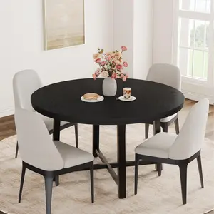 Garvee 47" Round Dining Table for 4 with Sturdy Metal Frame, Wood Circle Kitchen Table in Black, Space-Saving Design for Kitchen and Dining Room