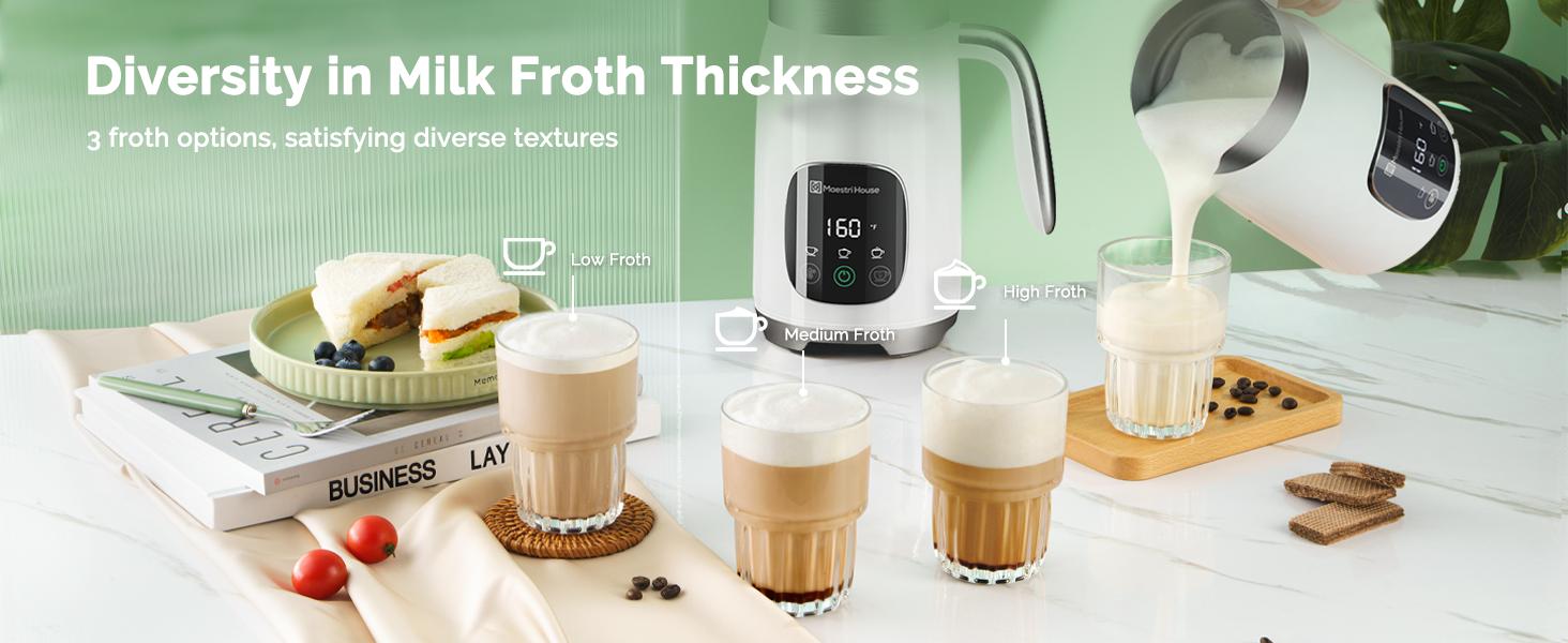 Maestri House Electric Milk Frother 14.1 OZ/400ML Variable Temp & Froth Thickness Touch Screen Foam Maker for Coffee Latte,Milk,Hot Chocolate Jugs Tea