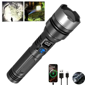 Petit Bits 2-in-1 Strong Flashlight (Power Bank)，Digital display of power, Rechargeable，Zoomable, , X4Waterproof, Adjustable Brightness Flash Light for Outdoor, Emergency, Camping Accessories，Black TiktokShopSpringGlowUp
