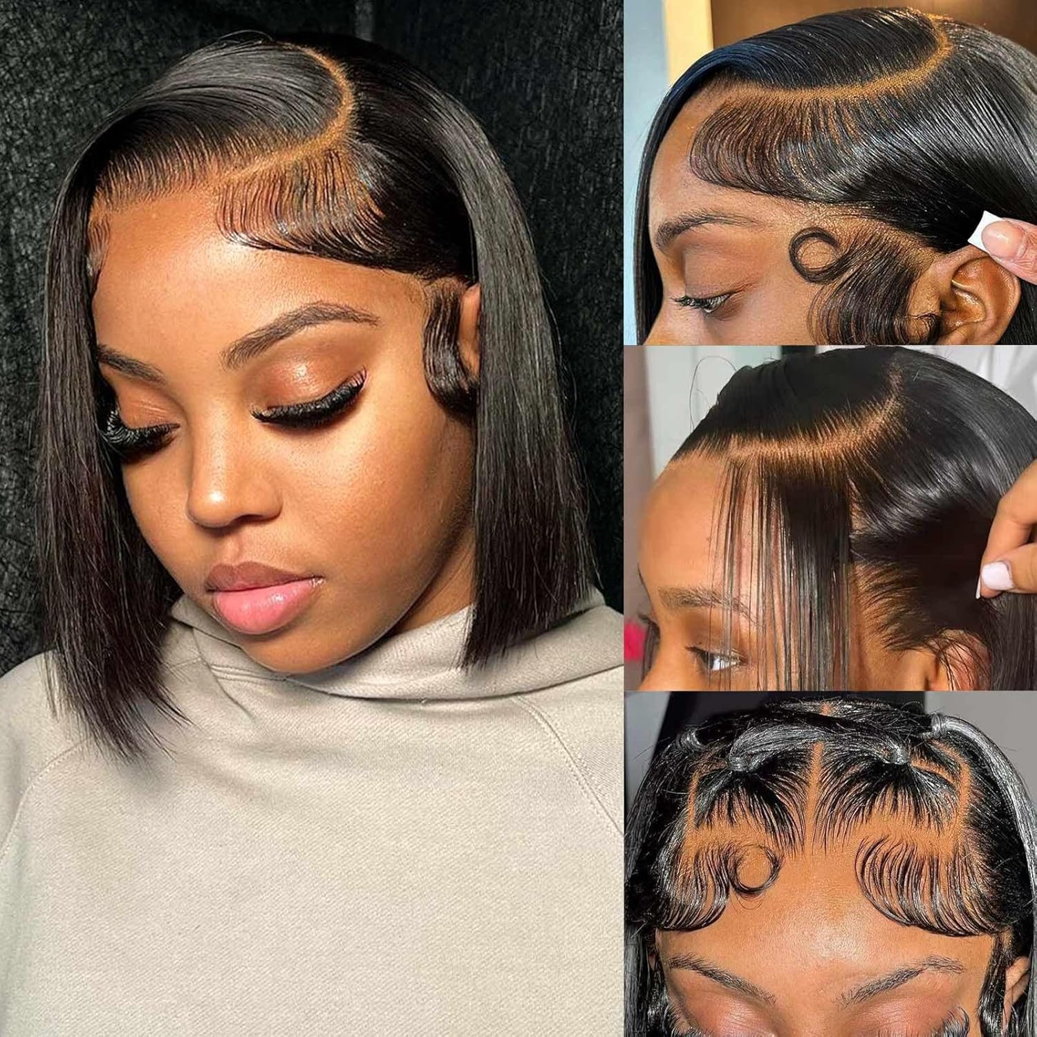 Bob Wig Human Hair 180% Density 13x4 HD Transparent Lace Front Wigs Human Hair Pre Plucked Short Bob Glueless Straight Wigs Human Hair for Women Natural Black 16 Inch SpringStatements