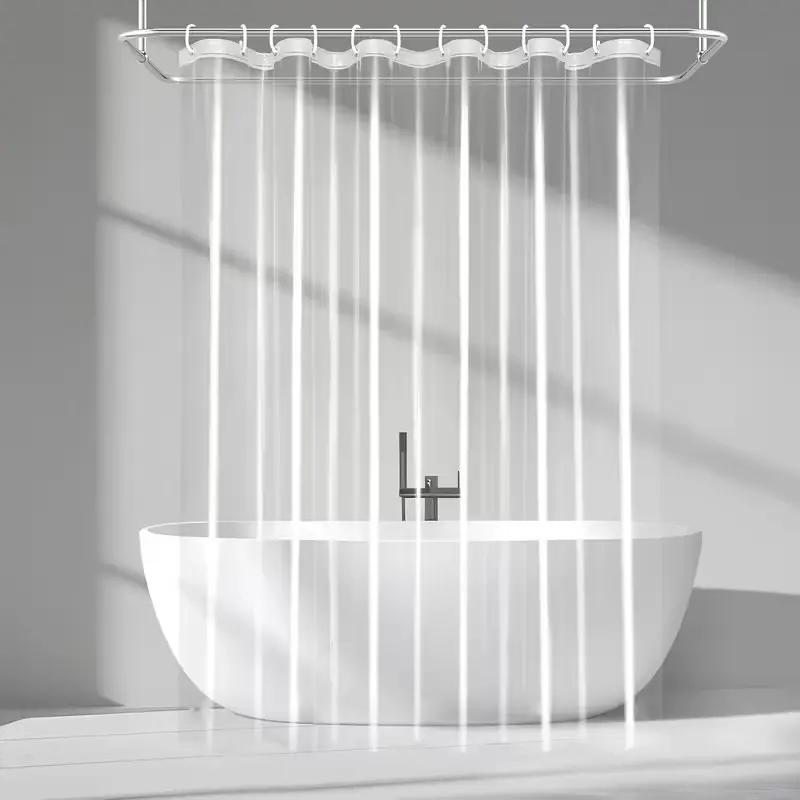 No Hook Shower Curtain Liner - 8 Gauge Transparent PEVA, 72x72 in Waterproof Lightweight Plastic, Rustproof Reinforced Grommets, Easy-to-Install Modern Bathroom Decor, Hassle-Free Hanging Bathroom Accessory, No Hook Shower Curtains