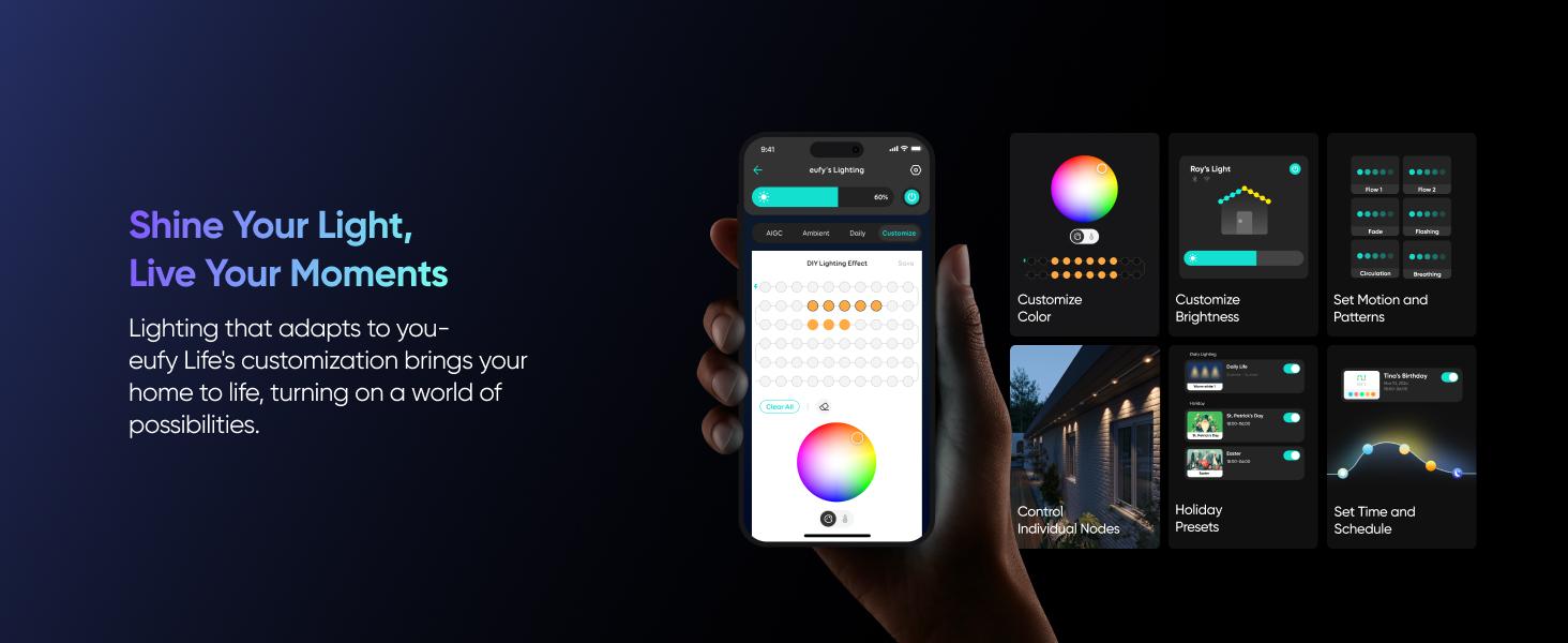 【Exclusive Bundle】eufy Security Permanent Outdoor Lights E22 With 60 Triple-LED Lights Smart RGBWW Lights Daily and Festive Up to IP67 Waterproof AI Lighting Themes for Christmas APP Control
