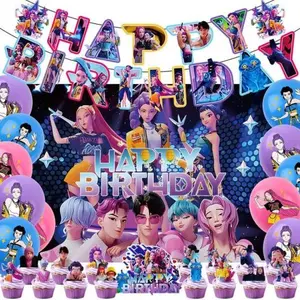 K-Pop Girl Group Birthday Party Decorations Set – Banner, Spiral Swirls, Balloons & Photo Backdrop for Kpop Fans Party Supplies