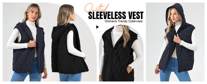 PrettyGarden Women's Quilted Vest Casual Sleeveless Hooded Zip Up Diamond pattern Jacket With Pockets Winter Coat Outerwear Minimalist Top