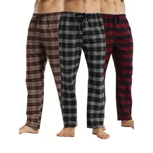 3pcs 3-Piece Men's Plaid Pattern Casual Lounge Pants, Sleepwear Trousers for Homewear New 2025
