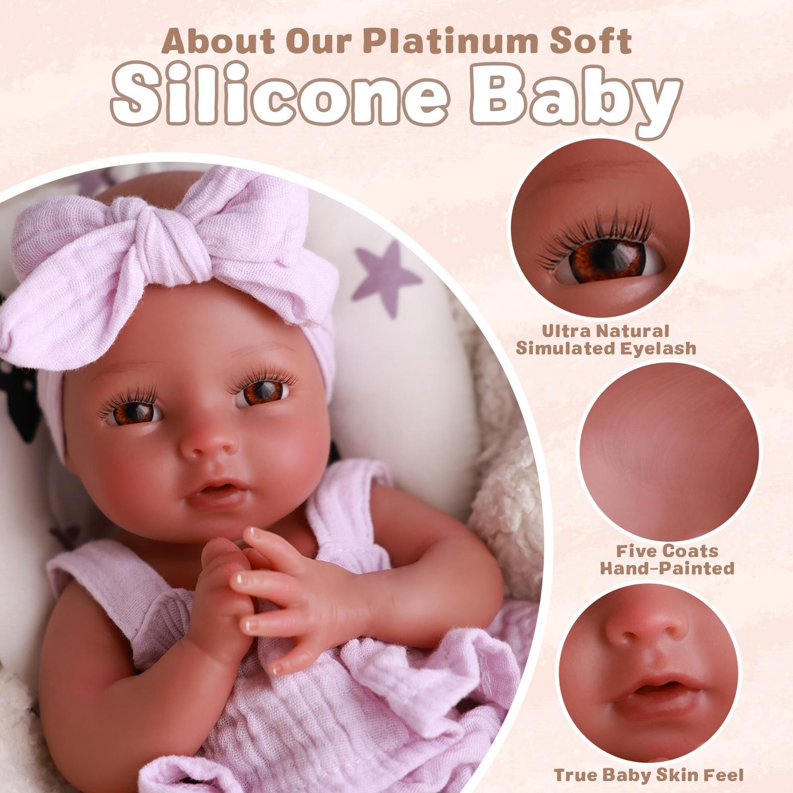 BABESIDE Lifelike Realistic Silicone skin tone Baby Doll Girl 12/16 Inch Reborn Doll with Painted Hair Perfect Companion for Children Parents & Collectors