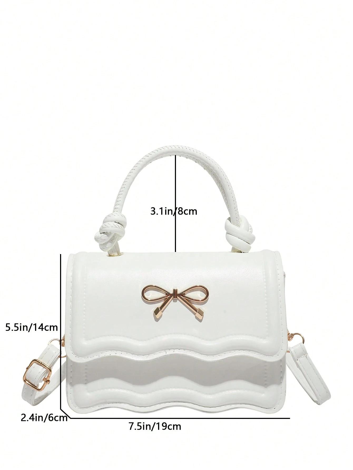 Fashion Solid Color Handbag, Casual Crease Flap Small Square Bag with Bowknot Metal Hardware Lock Closure, Tote Shoulder Crossbody Bag for Women, White Crease Flap Bag with Gold Bow Knot Lock, Woven Leather Handle, Adjustable Shoulder Strap