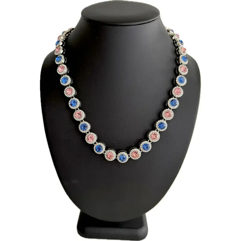 Team Colors Collection Iced CZ Silver Cluster Baseball Player Chain Necklace Miami Pink Blue